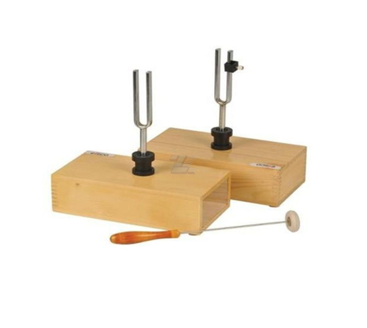 Par de diapasones (426Hz) en bases de madera, una horquilla ajustable
