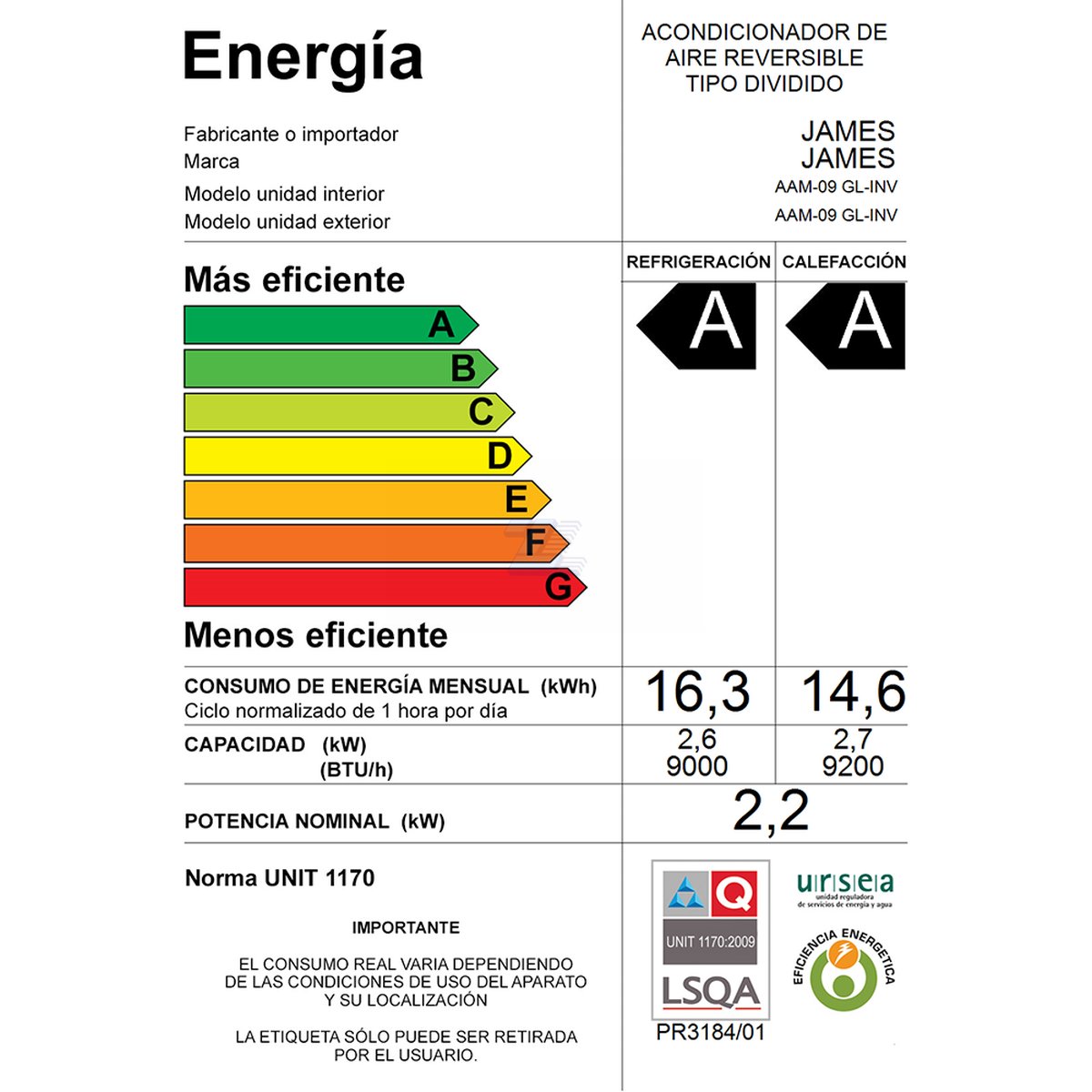 Aire Acondicionado James AAM-09 GL-INV - Imagen 2