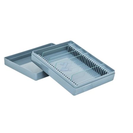 Caja de plástico para guardar 25 preparados microscópicos