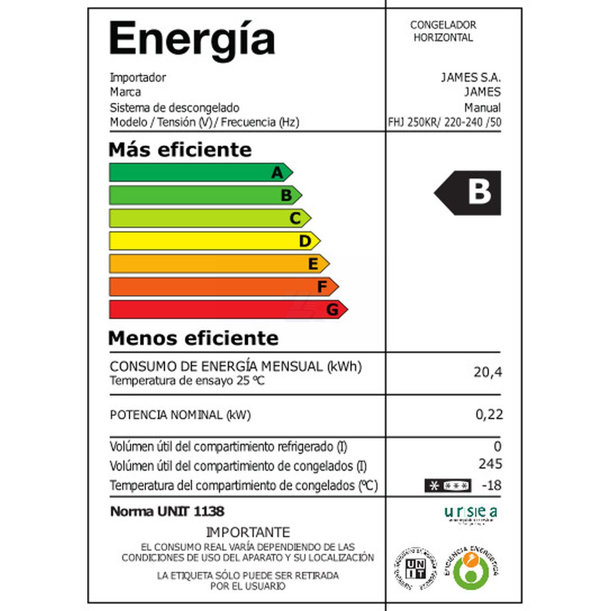Freezer Heladera James FHJ 250 KR Horizontal Color Blanco - Imagen 2