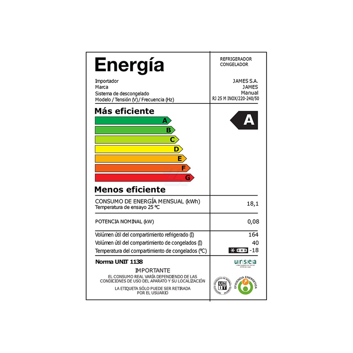 Heladera James 224 Litros Con Frío Húmedo Rj25 M Inox - Imagen 2