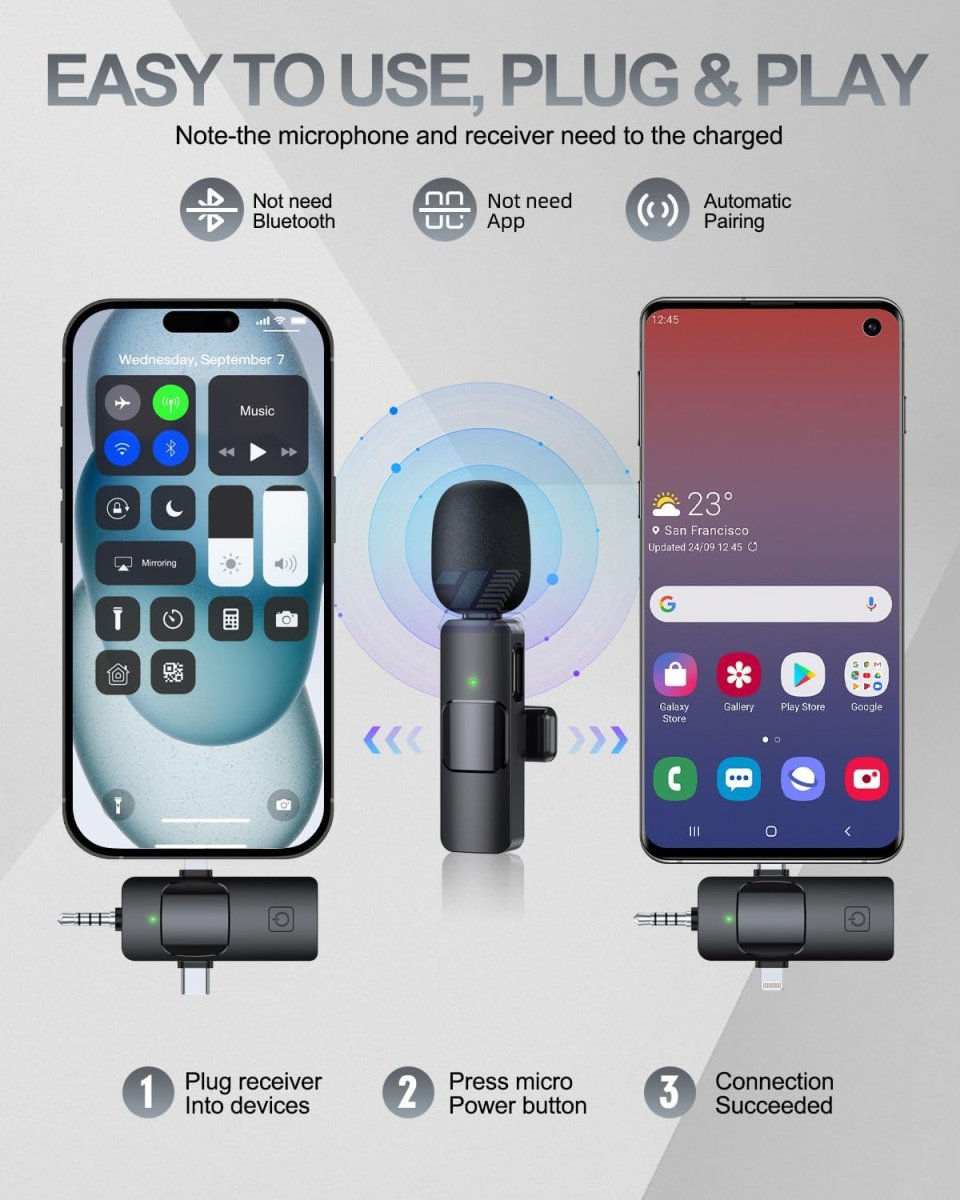 Micrófono inalámbrico profesional 3 en 1 para iPhone/Android/cámara - Imagen 2